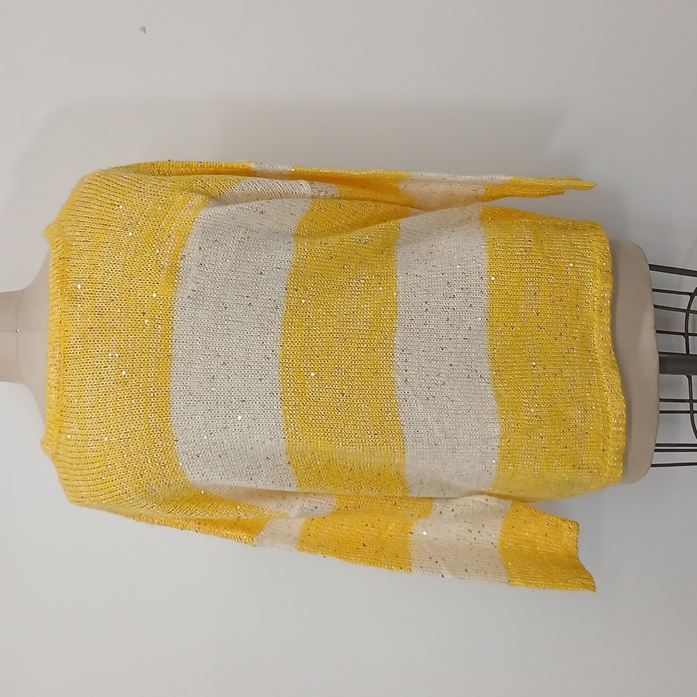 NWT Workshop Andrea Jovine Yellow White Sweater with Sparkly Sequin details / 2X - Picture 3 of 9